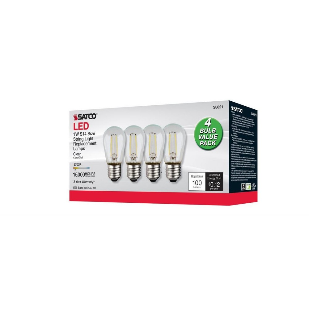 Satco S8021 - 1 Watt LED Replacement S14 Outdoor String Light Bulbs (4 Pack)