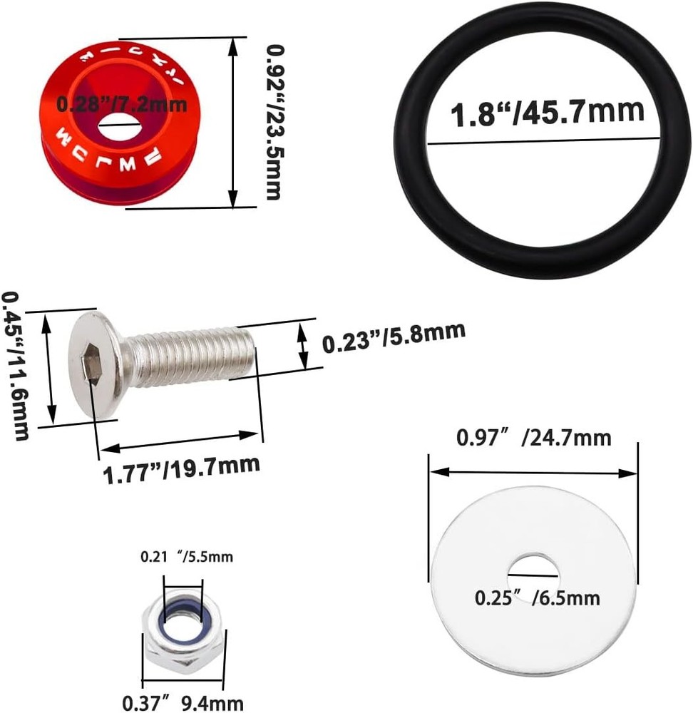 Bumper Quick Release Kit - Front Rear Holders (4 Tabs, 12 O-Rings) Color: red