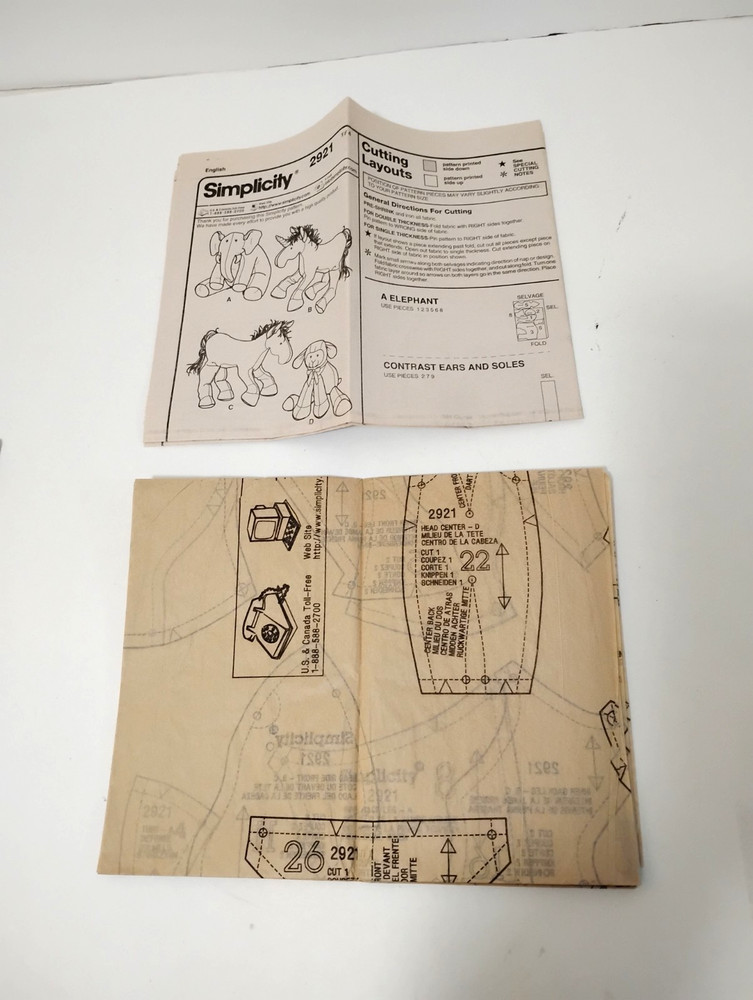 Simplicity Sewing Pattern Funky Friends #2921 Stuffed Animals - Uncut