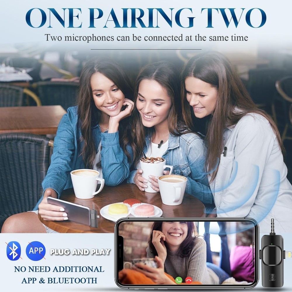 Compact Wireless Lavalier Microphone for iPhone & Android - 12-Hour Battery Life