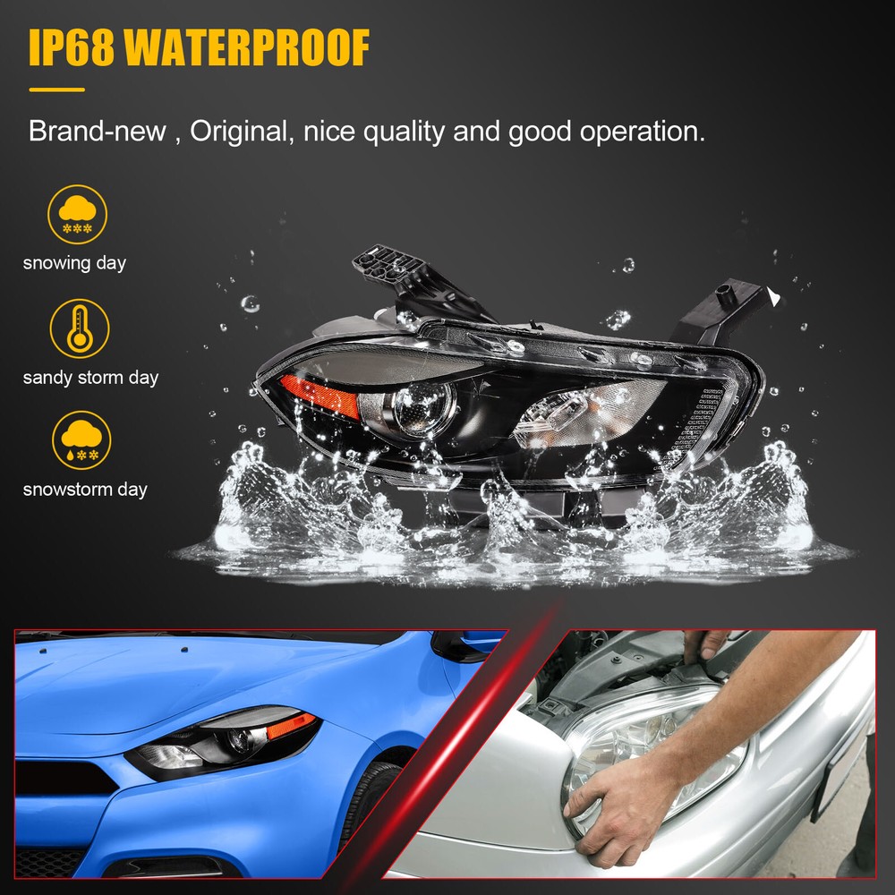 Headlight Assembly For 2013-2016 Dodge Dart Left+Right Headlight