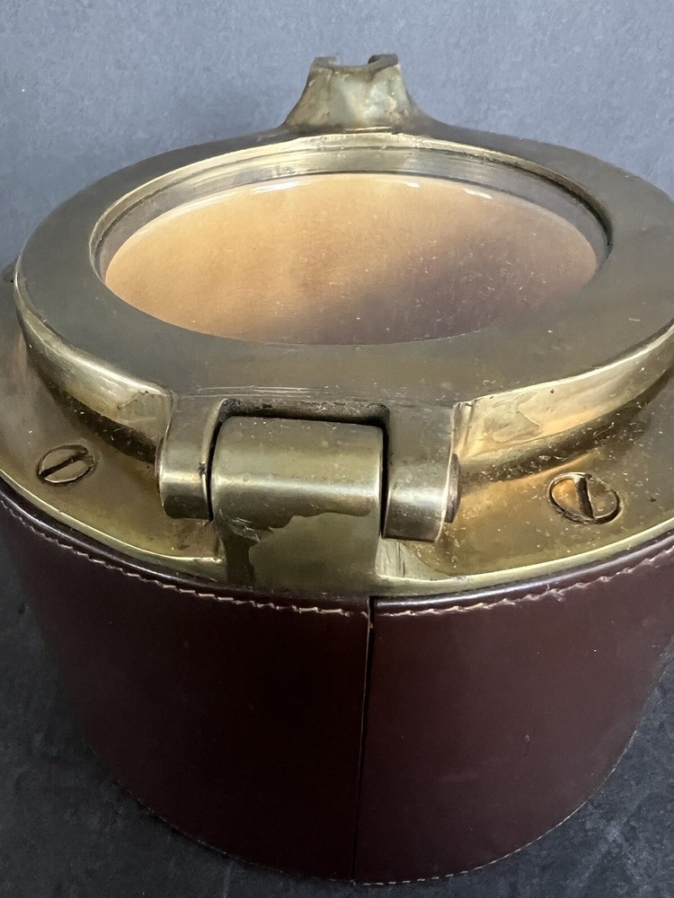 1960s leather and solid brass porthole box made in England