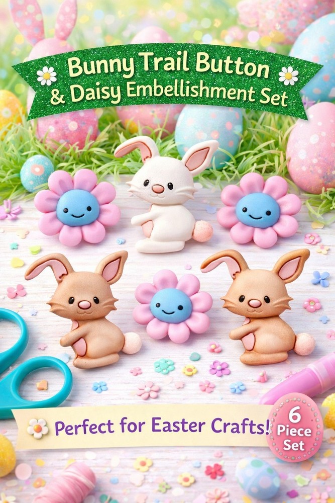Bunny Trail - Shelly's Buttons - Easter Rabbit Buttons - Craft Sewing Scrap