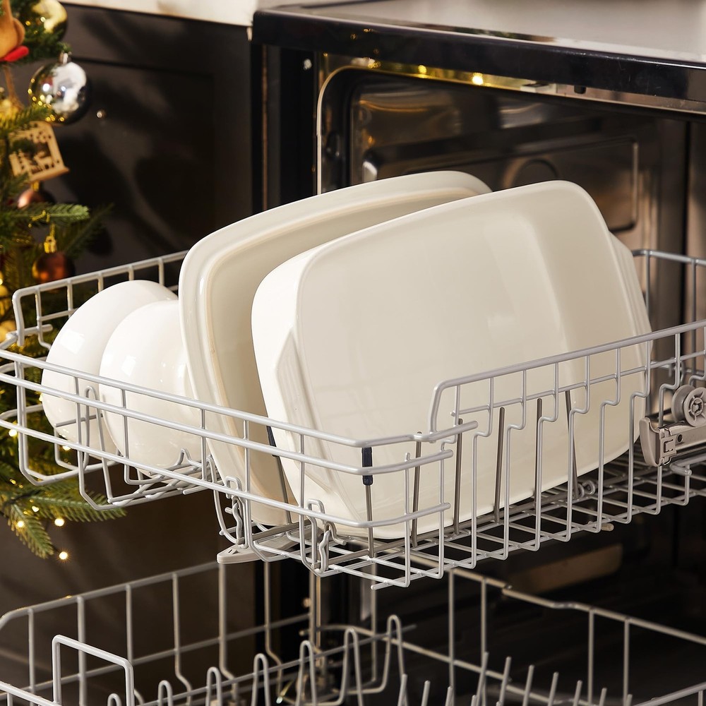 Large Ceramic Casserole Dish with Lid, 4.0 Quart Covered Rectangular Stonewar...