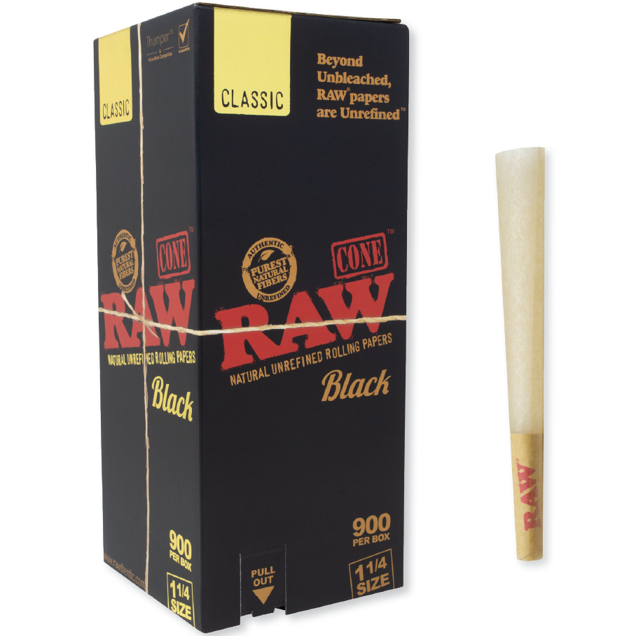 RAW Cones Black 1 1/4 900 Count Box - Bulk Box