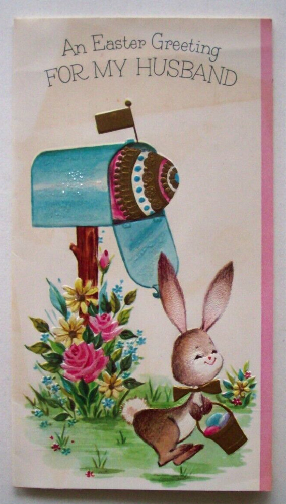 Vintage Easter Greeting Card with Rabbits and Decorated Egg TT1