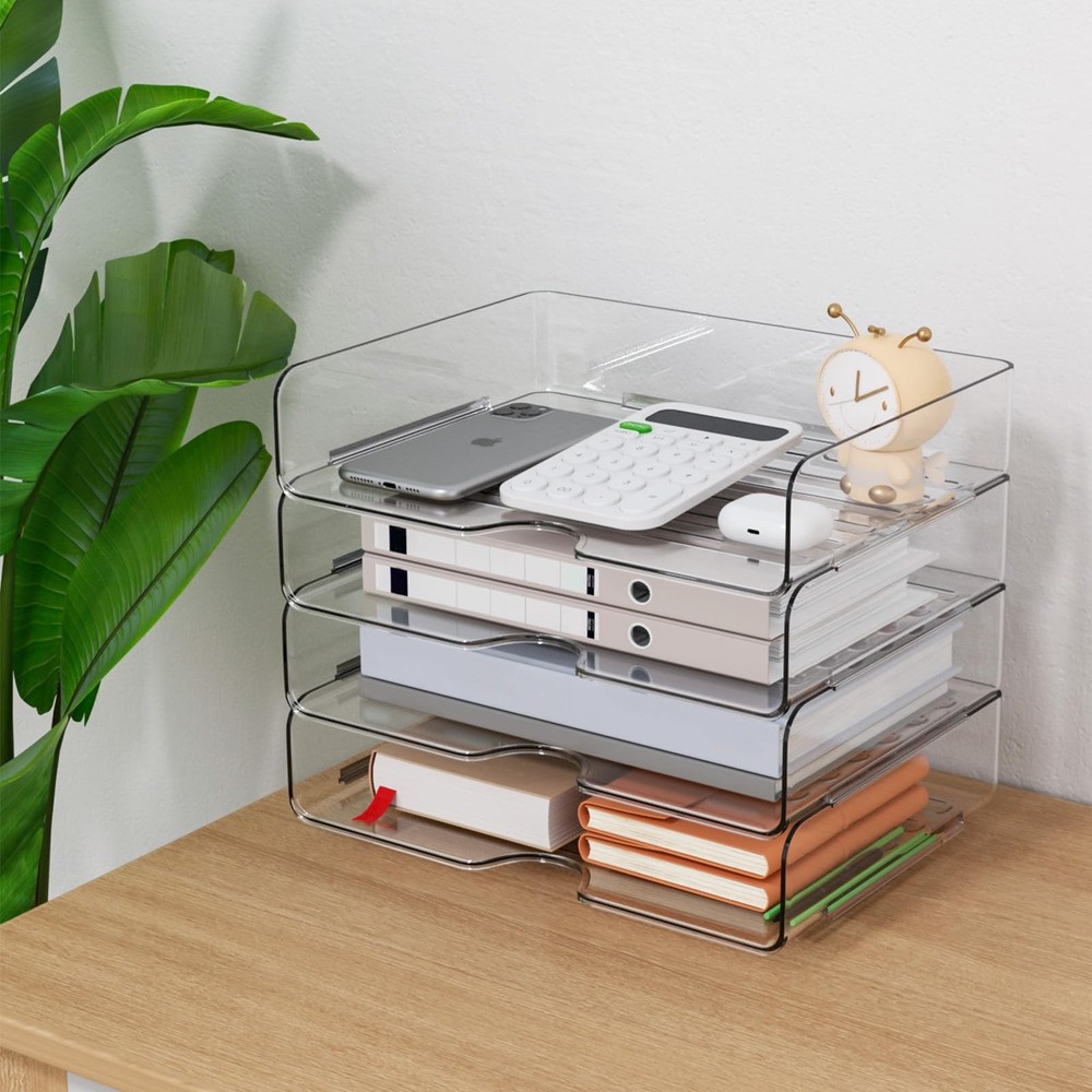 Paper Organizer Letter Tray, 4 Pack Acrylic Stackable Desk File Organizer,Ver...