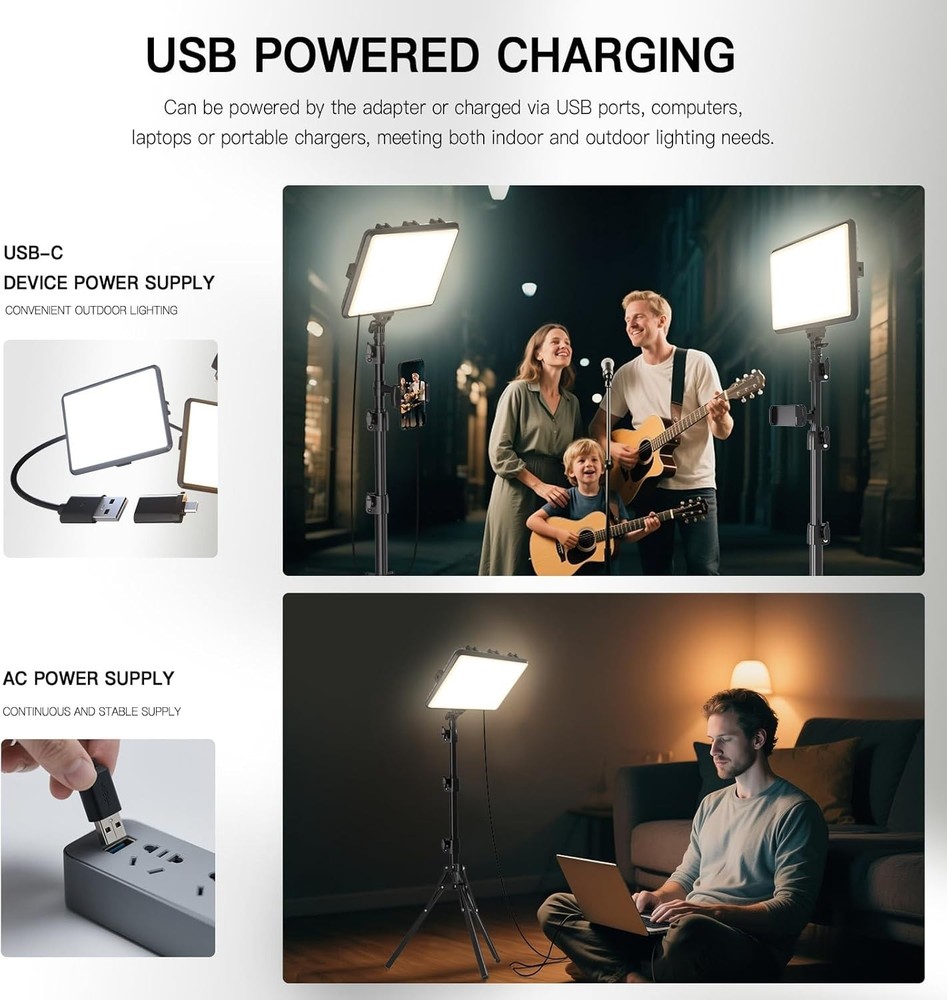 2-Pack LED Video Light Kit Dimmable Studio Lighting with Tripod and Phone Holder