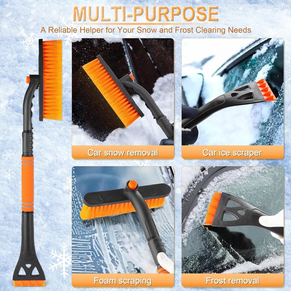 32-Inch Extendable Snow Brush & Ice Scraper with 360° Rotating Head