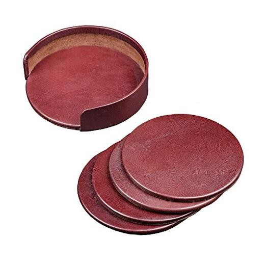 Mocha Leather 4-Round Coaster Set