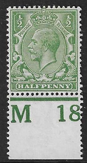 GREAT BRITAIN -  GEORGE V 1913 ½d green control single M18 (perf - 40548