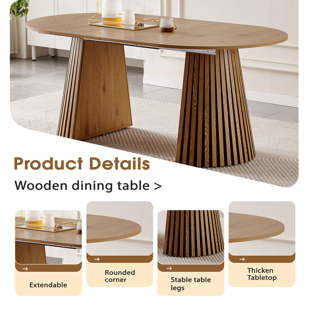Solid Wood Extendable Dining Table Set with 2 Rattan Chairs, Beige Cushions
