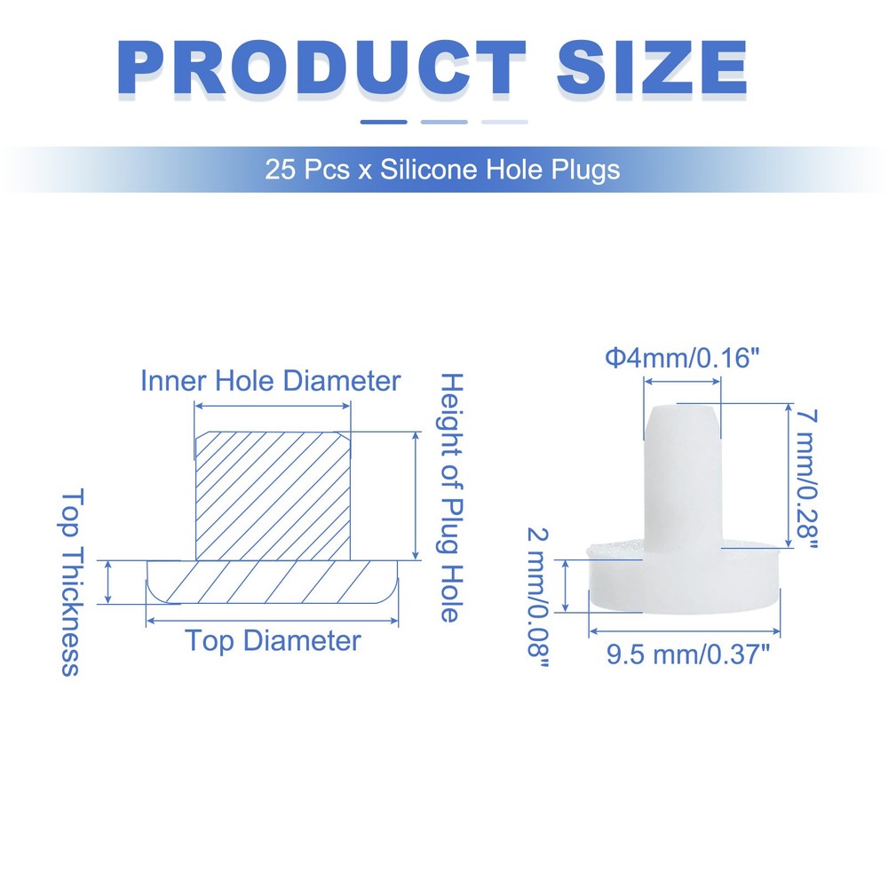 25 Pcs t Shaped Solid Silicone Stopper, Dia 4 Mm/0.16" Rubber Plugs, White