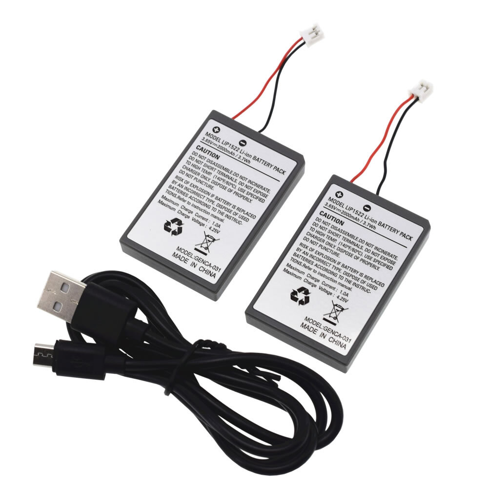 2 Pack 2000mAh 3.7V Replacement Battery for Sony PS4 Controller + Charging Cable