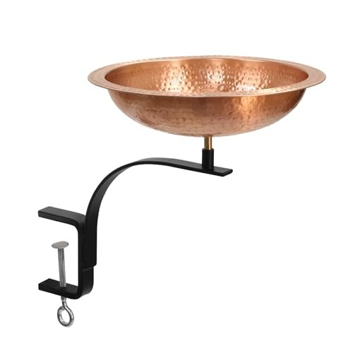 Hammered Solid Copper Birdbath- Rail Mount Bracket