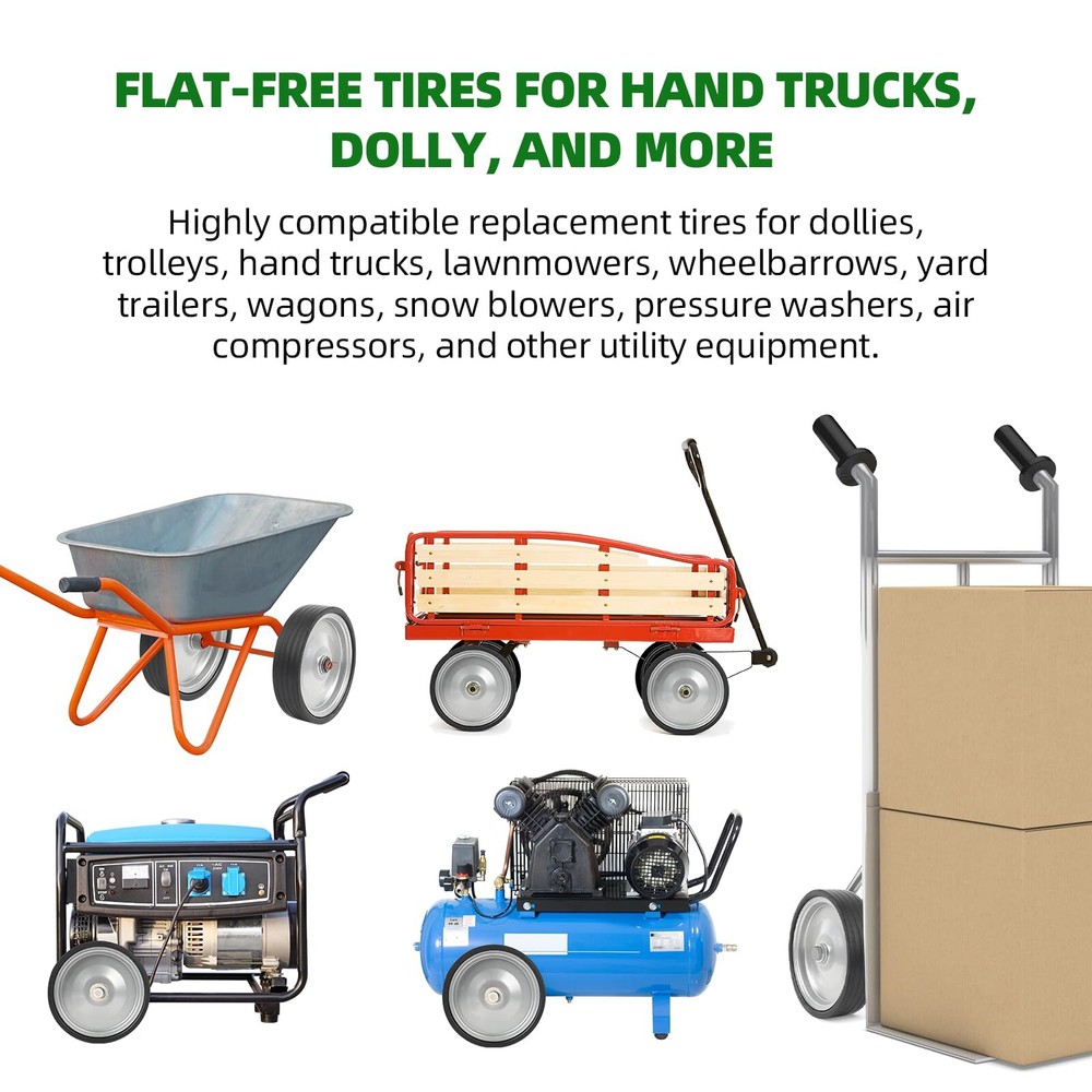 2-Pack 10"x2.5" Flat Free Solid Rubber Tires 10" Solid Wheels for Hand Trucks...