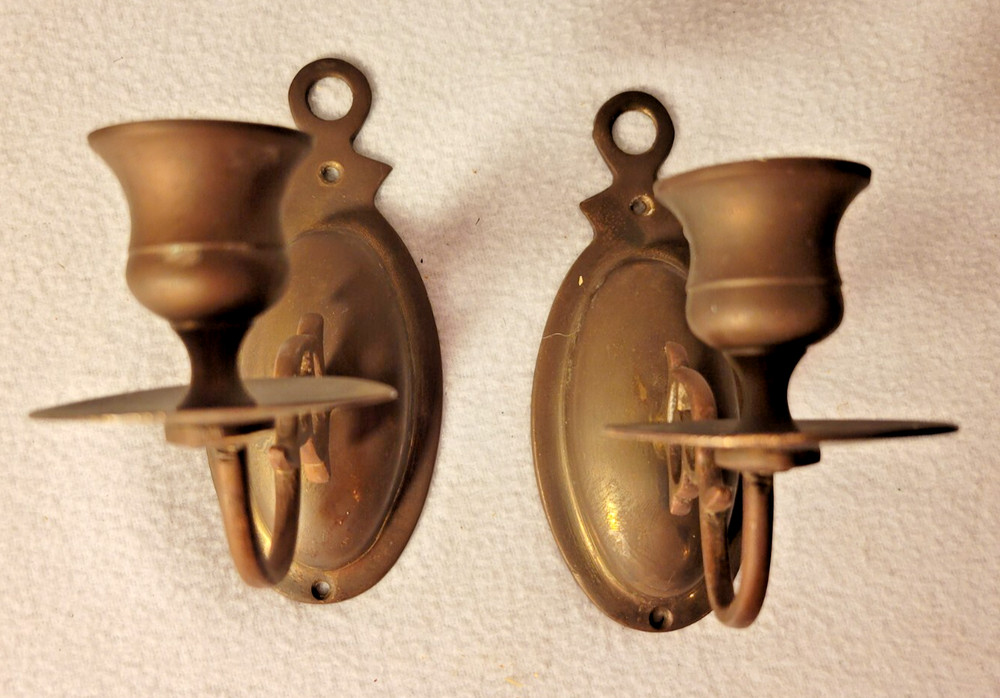 Vintage Pair Brass Wall Sconces Candleholders