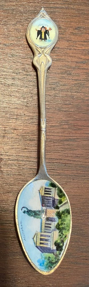 Attractive antique 900 solid silver  enamel  spoon -Munich, Germany  