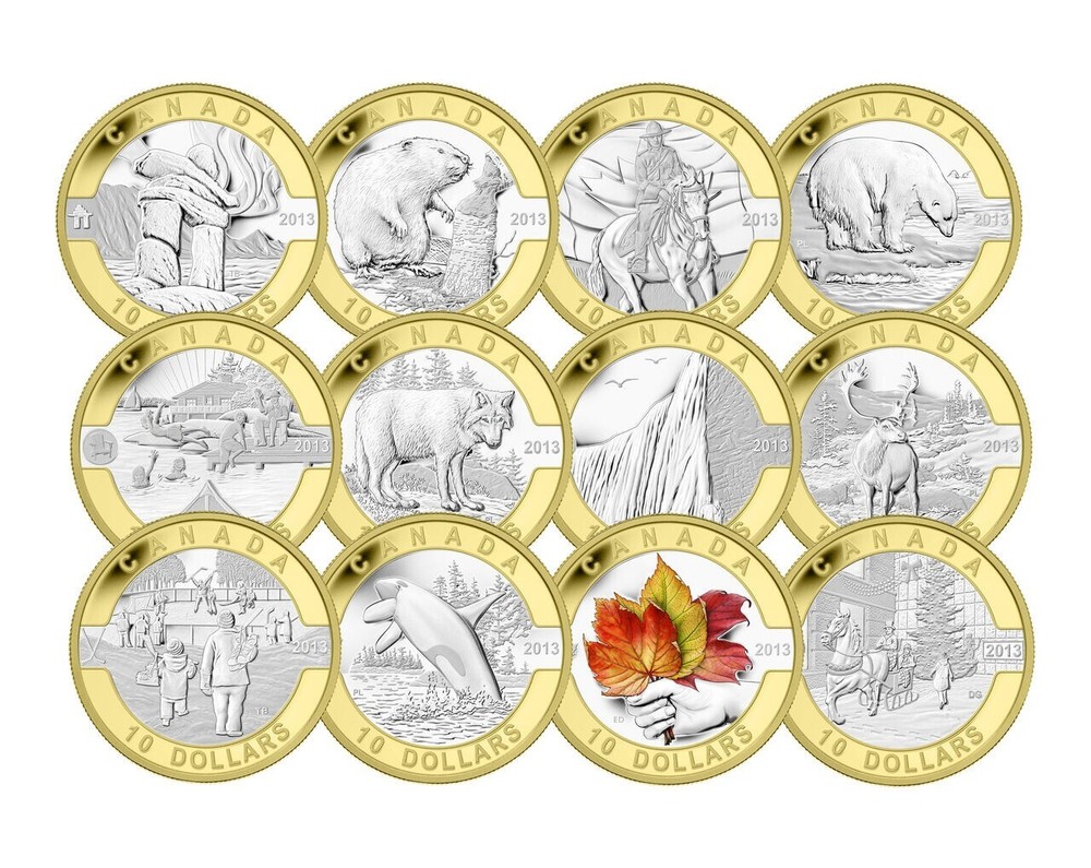 2013 $10 O CANADA 12-COIN SILVER WITH SELECTIVE GOLD PLATING