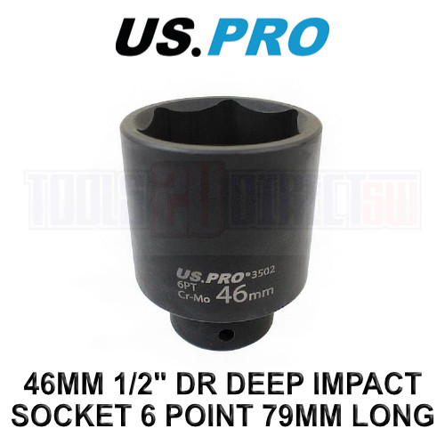 US PRO Tools 46mm 1/2" dr 6 Point Deep Impact Socket 79mm Long 3502