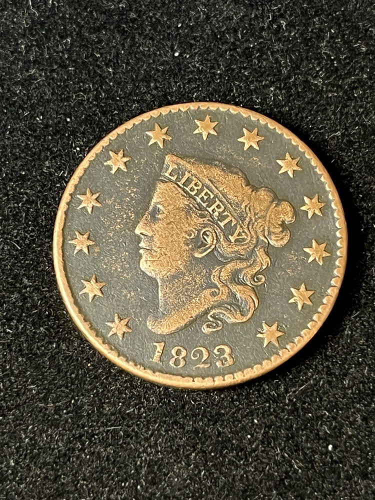 1823/2 large cent F +