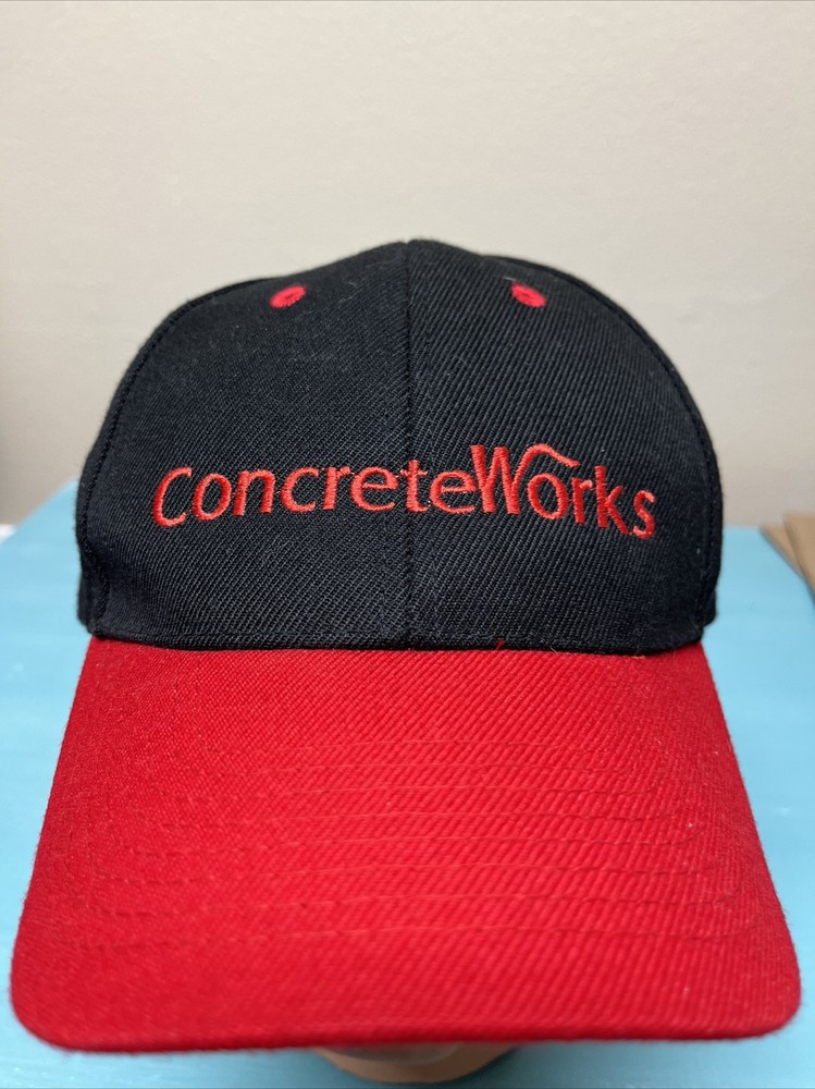RED/BLACK CAP EMBROIDERED LOGO CONCRETE WORKS ON STRAPBACK HAT