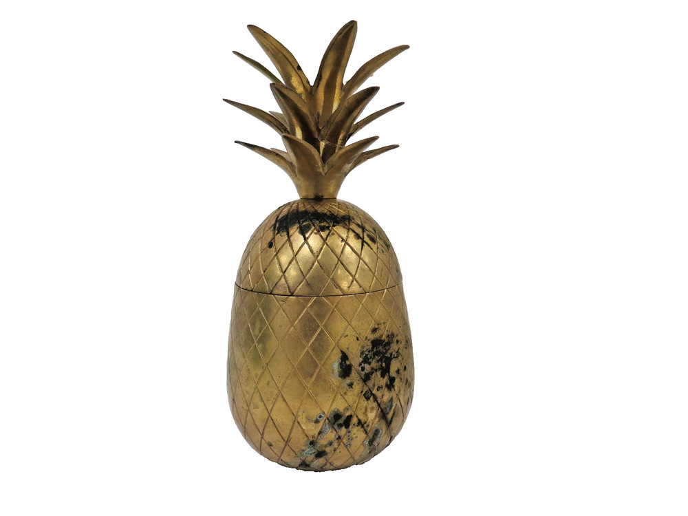 Solid Brass Pineapple Lidded Container Jar Barware Trinket Storage Vintage Style