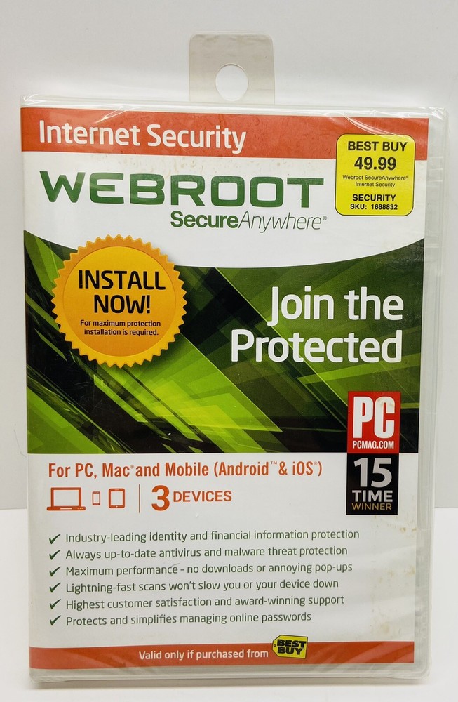 Webroot Secure Anywhere Internet Security 3 Devices for PC/MAC/Mobile NEW