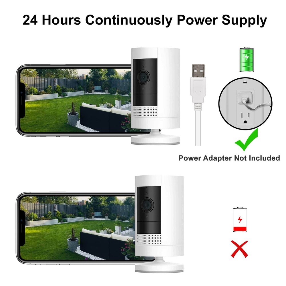 20ft Charge Cable For Stick Up Cam & Spotlight Battery Security Camera White