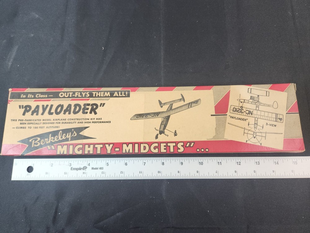 Vintage Berkeley balsa model airplane kit Mighty Midgets Payloader