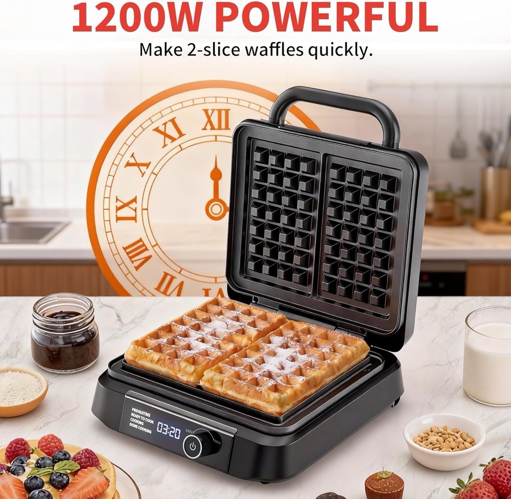 Waffle Maker, 1200W Belgian Waffle Maker, Dual Rectangular Thick Waffle Iron, 7