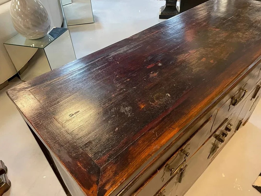 Antique Asian Black Lacquer Drawers Sideboard Buffet Credenza