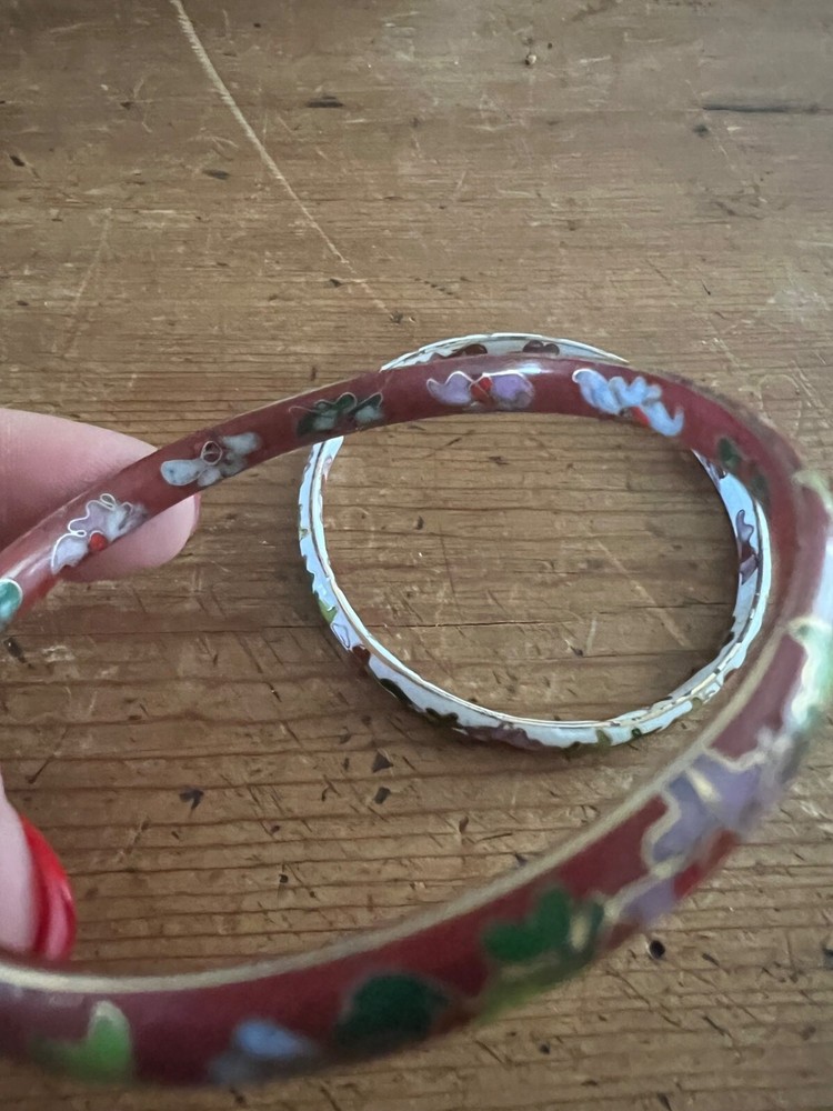 Vintage Cloisonne' Bangles White and red