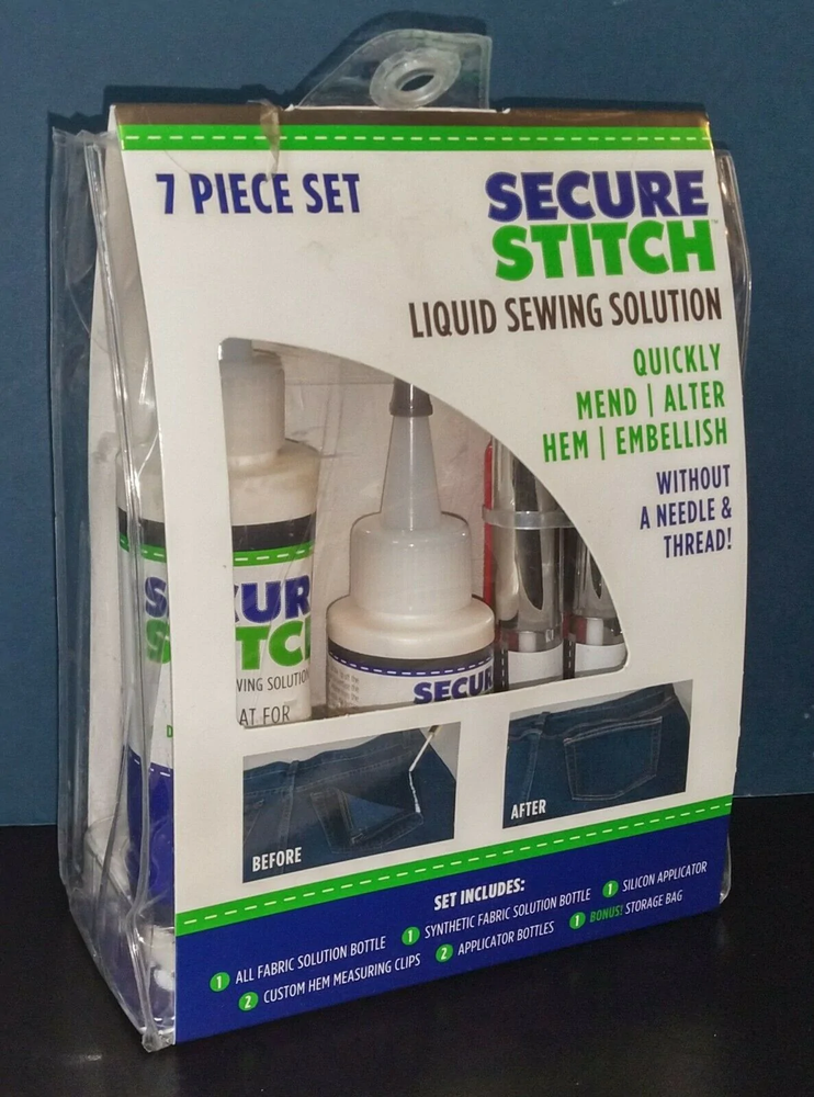 Secure Stitch Liquid Sewing Solution Kit, Fabric Glue That Quickly Mends Alters