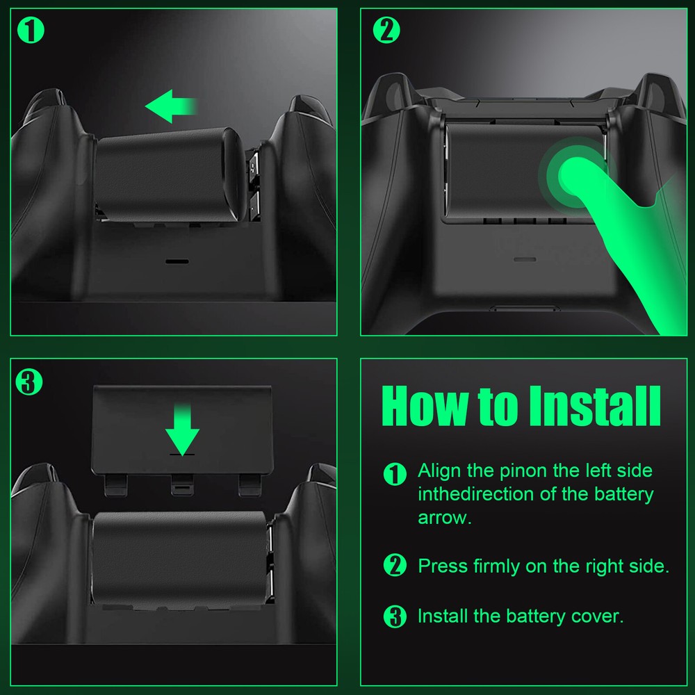 2x Rechargeable Battery Pack For XBox One Controller + USB/Type C Charging Cable