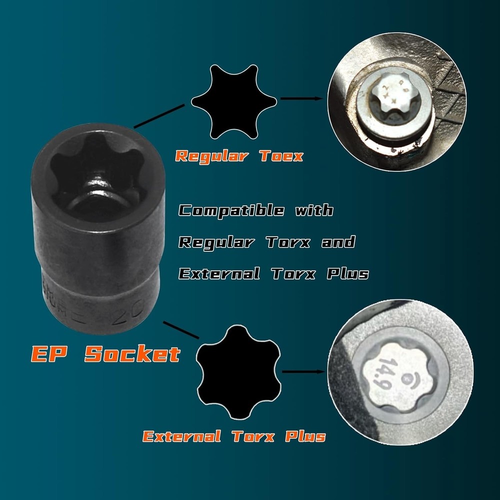 19pcs External Torx Plus Socket Set Compatible With Tesla 6 Point Ep Socket 1/2'