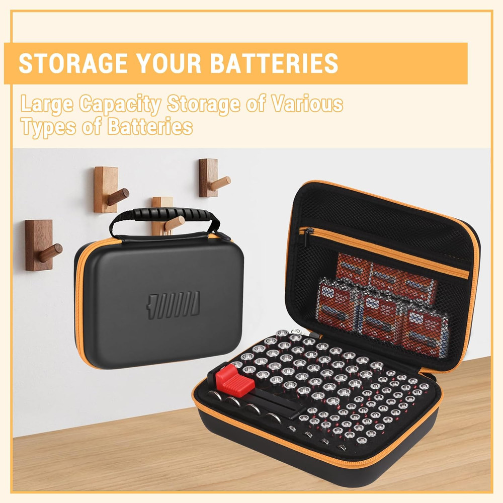 Battery Organizer Storage Case with Tester for AA AAA Button Battery Holder Carr