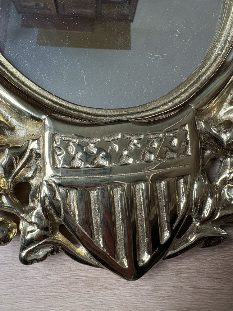 CIVIL WAR ERA SOLID BRASS EAGLE FEDERAL SHIELD MIRROR FRAME VINTAGE