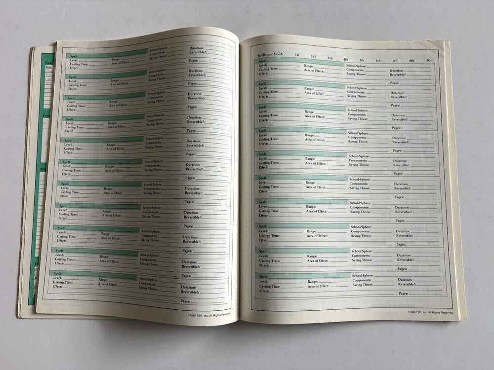 Advanced Dungeons and Dragons Character Record Sheets TSR 1989