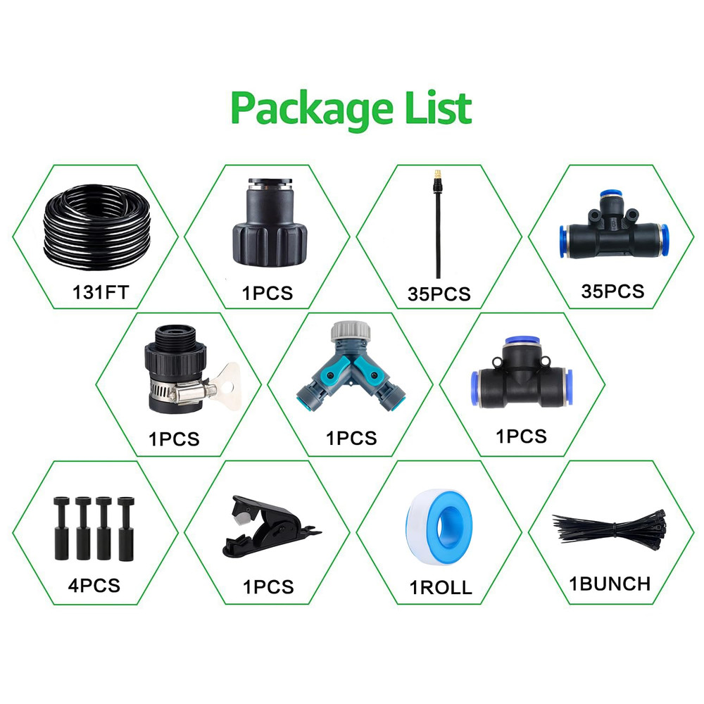 131FT Drip Irrigation Kits with Quick Connector,Automatic Irrigation System with