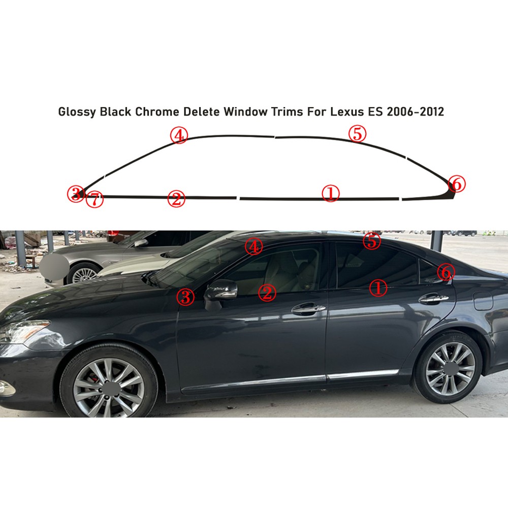Glossy Black Chrome Delete Window Trims For Lexus ES 2006-2012