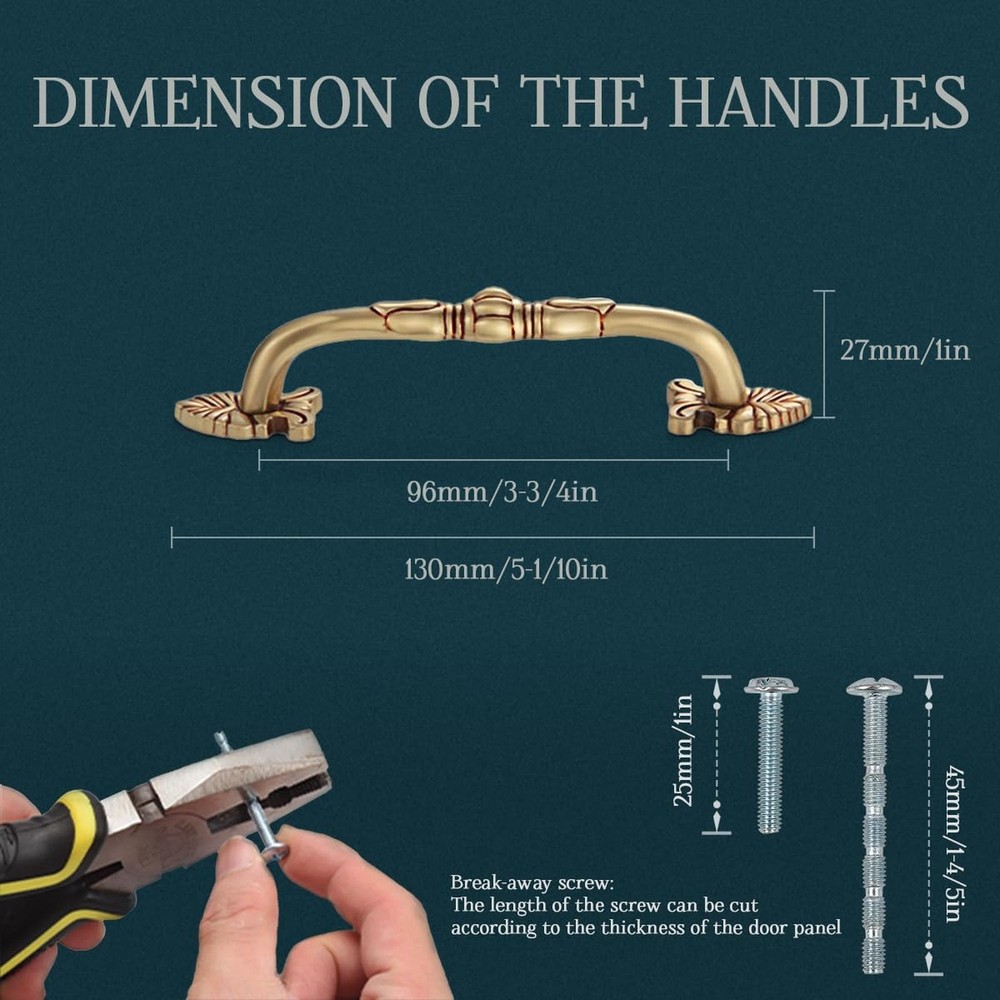 2 Pack 3-3/4” Brass Cabinet Pulls Antique Floral Pattern Cupboard Handle D