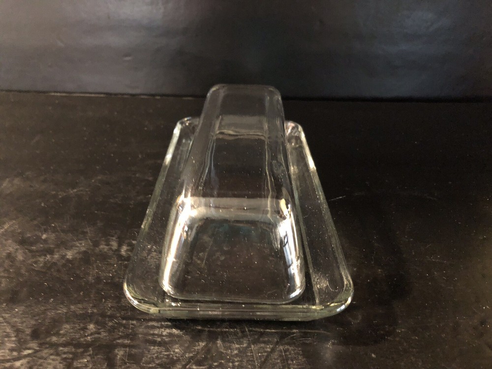 Clear Glass Butter Dish with Lid Rectangular Classic Covered