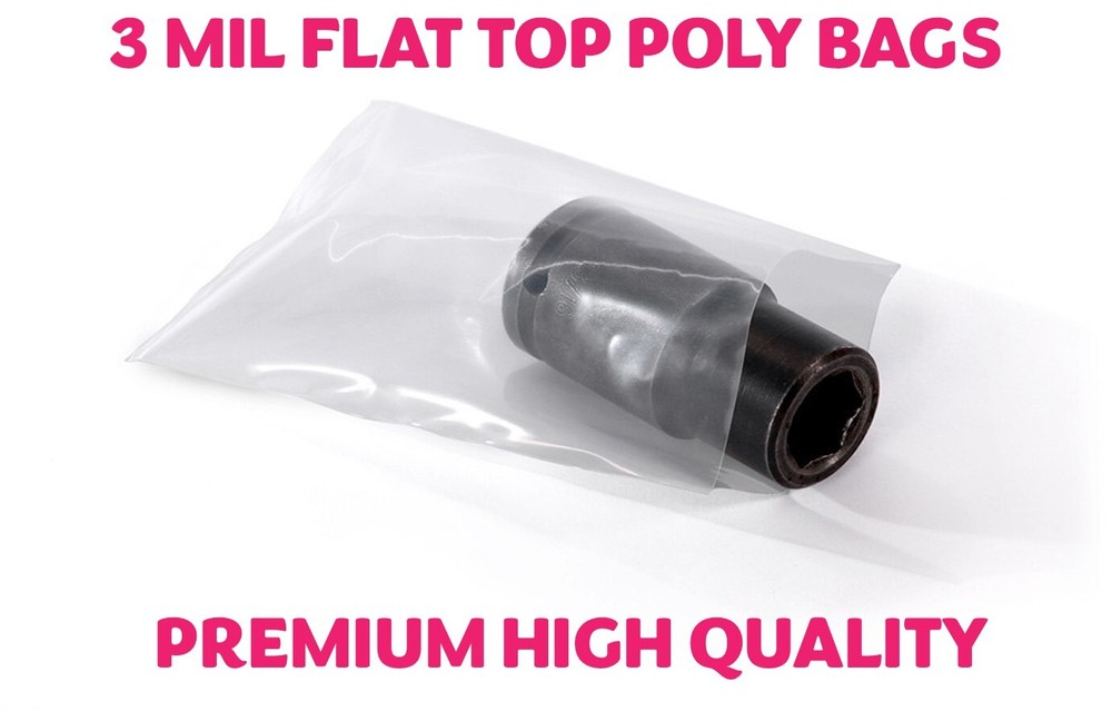 100 Pack Multiple Sizes Clear Poly Bags 3Mil Flat Open Top Plastic Packaging