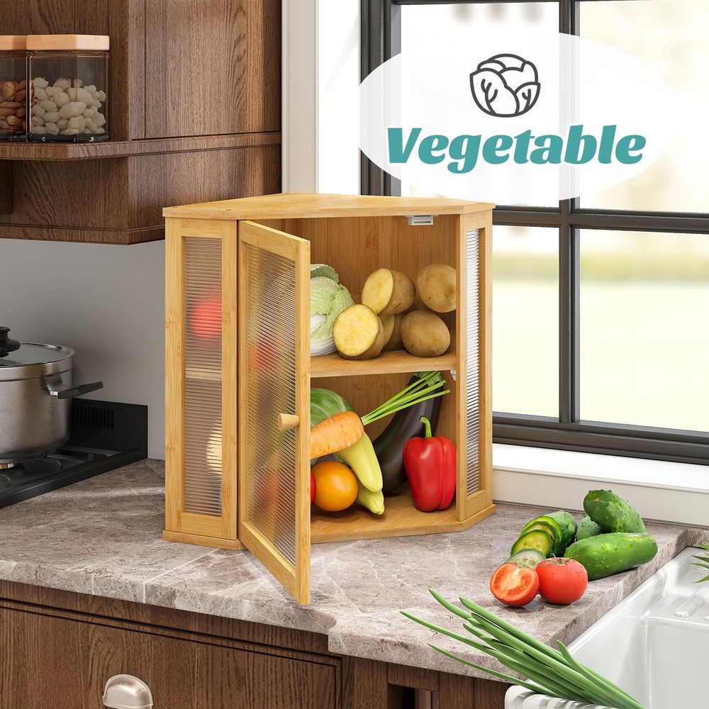 Vriccc Corner Bread Box, Large Bamboo Box for Kitchen Large, Natural