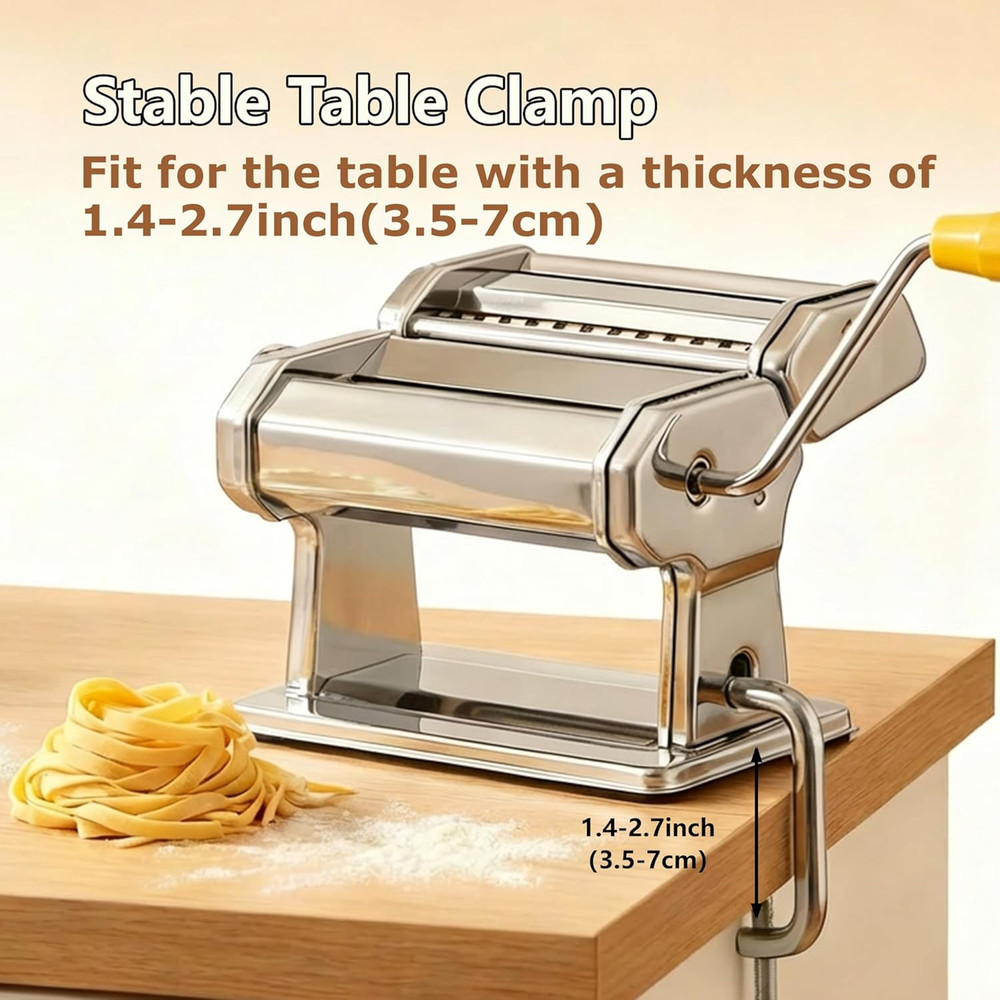 Manual Pasta Maker Machine - 7 Adjustable Thickness Settings Pasta Roller & Cutt