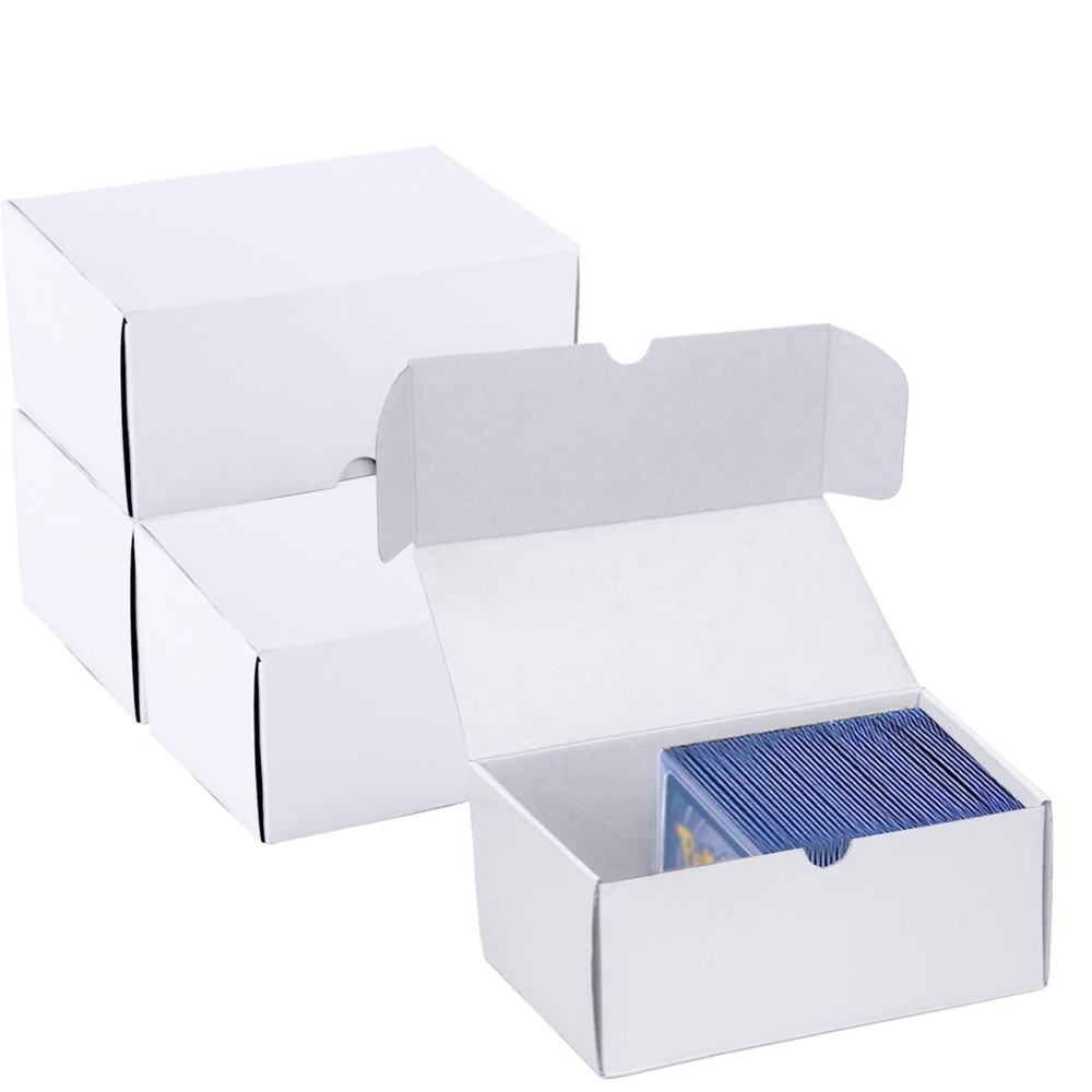 Toploader Trading Card Storage Box, 4-Pack 100 Count White Corrugated Cardboa...