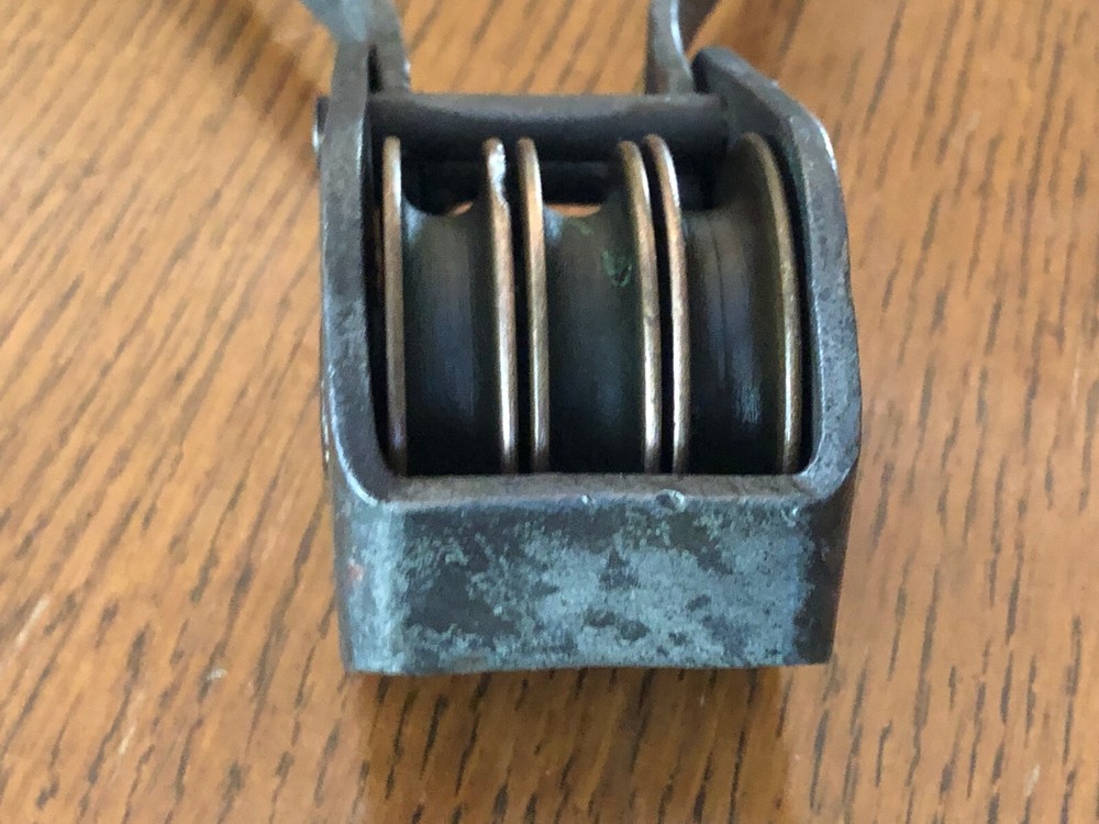 Vintage Galvanized Iron Strap 2-1/2" Triple Pulley Assembly