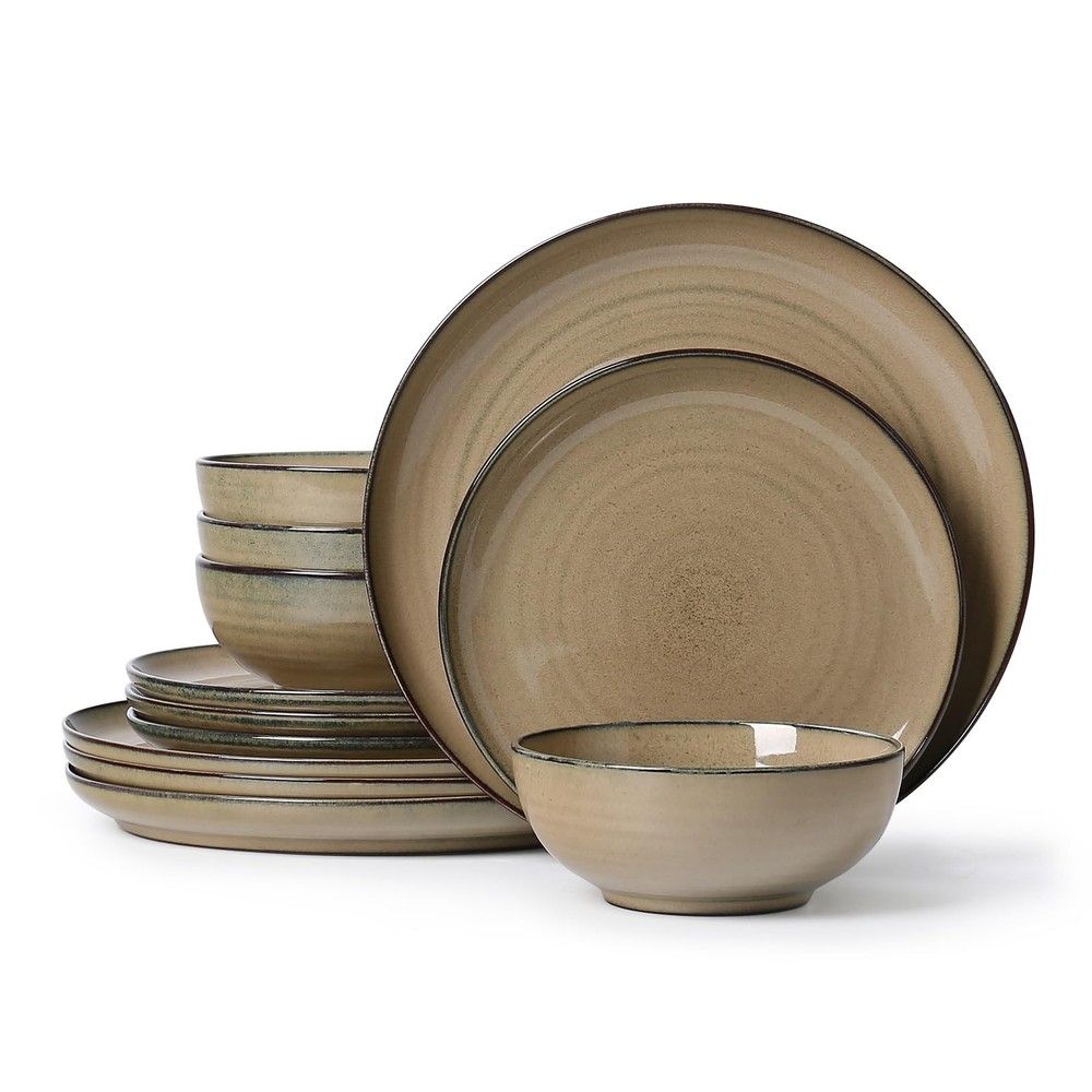 Ceramic Dinnerware 12 Pieces Dinnerware Sets Cereal Bowls Reactive Glaze