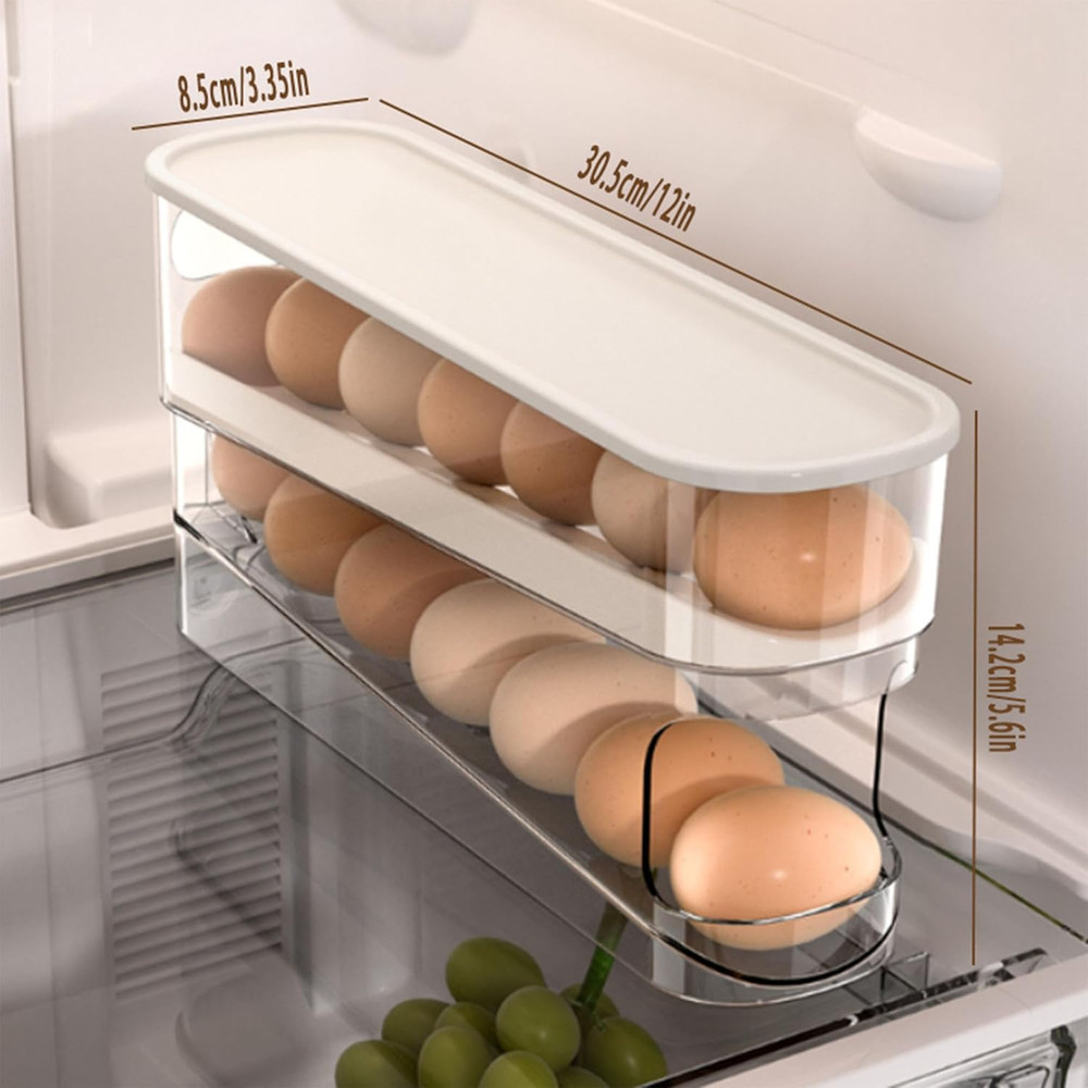 Erichbow Auto Rolling Fridge Egg Organizer, Space Saving Eggs Dispenser for Refr